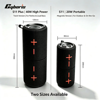 CYBORIS S11 Plus/S11 2 in 1 Bluetooth Speaker 40W/20W High Volume Stereo IPX6 Waterproof 24 Hours Play Time Bluetooth V5.3 Connectable for Smartphones & More Bluetooth Speaker Subwoofers Audio Magnetic Summervibes