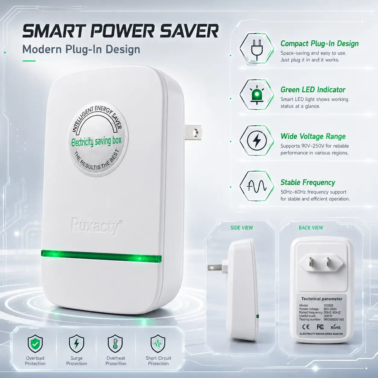 Compact Plug-In Power Box with US Plug, Built-In Indicator Light, Portable Indoor Plug-In Device for Home, Office, Dorm, Bedroom, and Travel Use