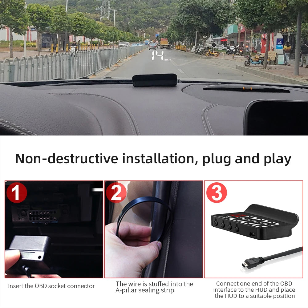 M3 HUD OBD2 Display On-Board Computer Car Head-Up Sisplay Windshield Big Font Projection Speedometer Temp Voltage Alarm Custom