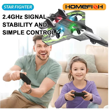 HOMEFISH 2.4G Remote Control Fighter Electric Foam Glider Stunt Tumbling UAV Hovering Helicopter with LED Lights Aircraft Model