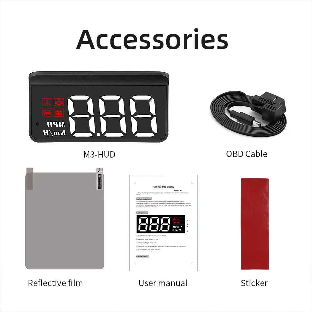 M3 HUD OBD2 Display On-Board Computer Car Head-Up Sisplay Windshield Big Font Projection Speedometer Temp Voltage Alarm Custom